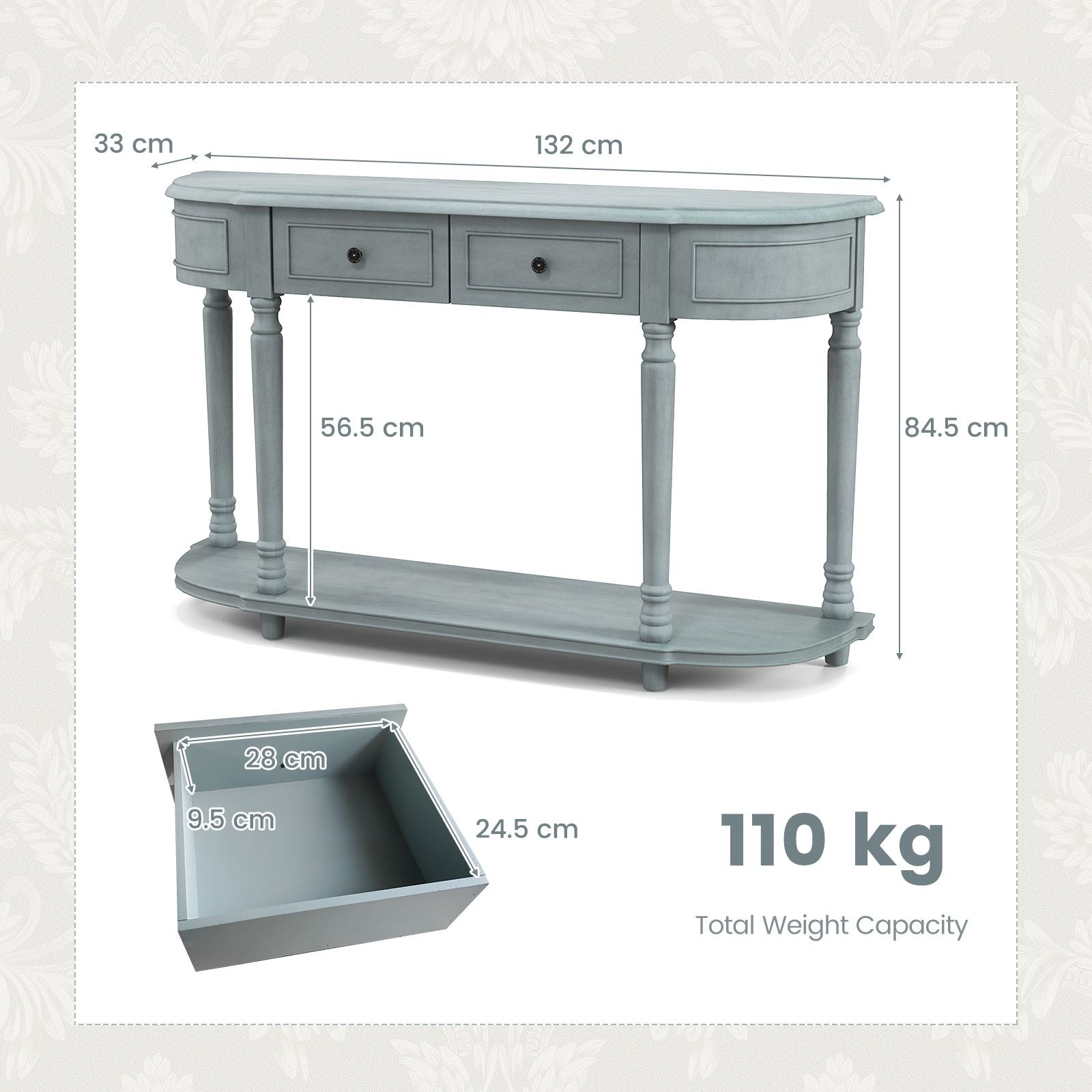 Retro Console Table with Storage for Living Room Hallway