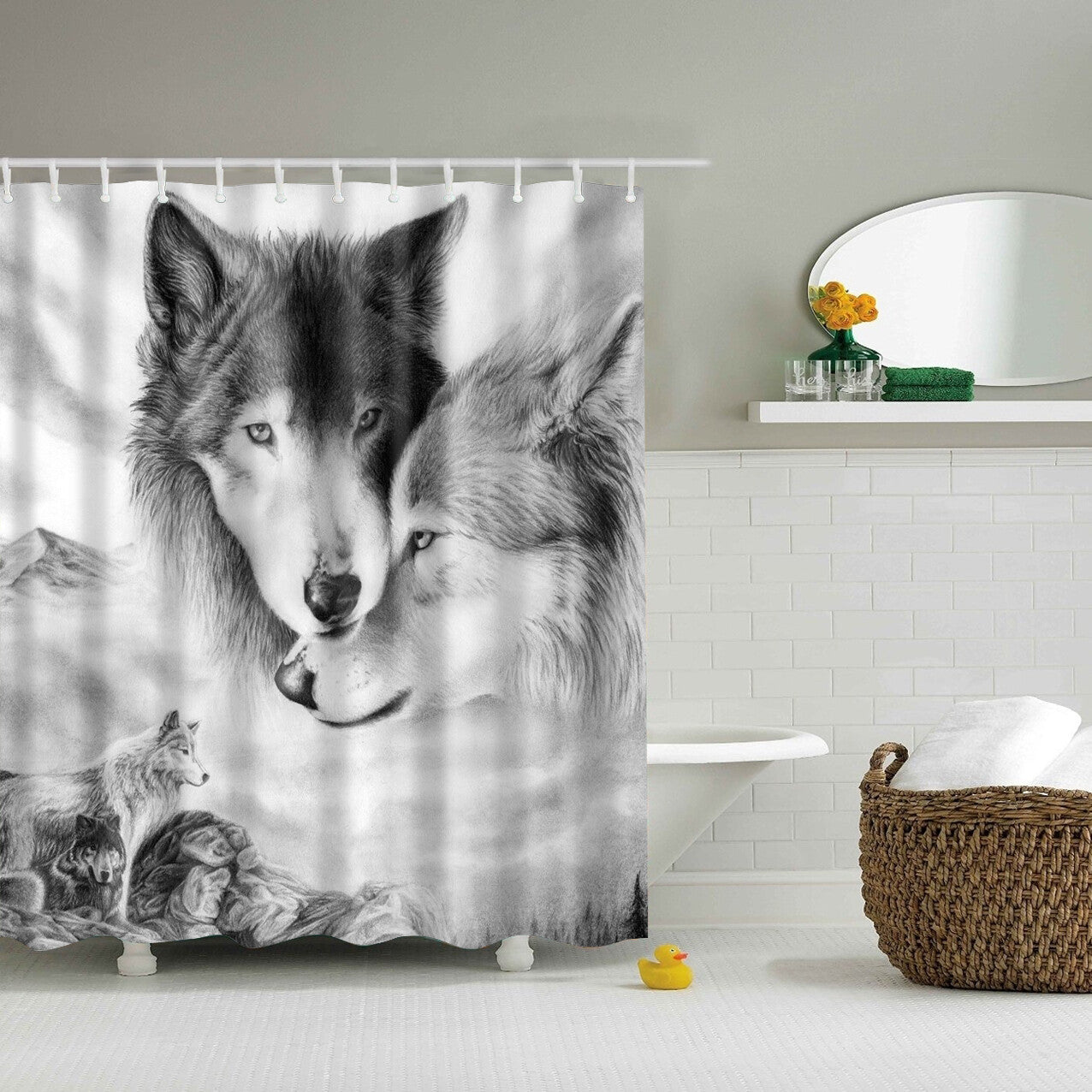 Waterproof Polyester Fabric Bathroom Shower Curtain with Ring Hooks 180 X 180 Cm
