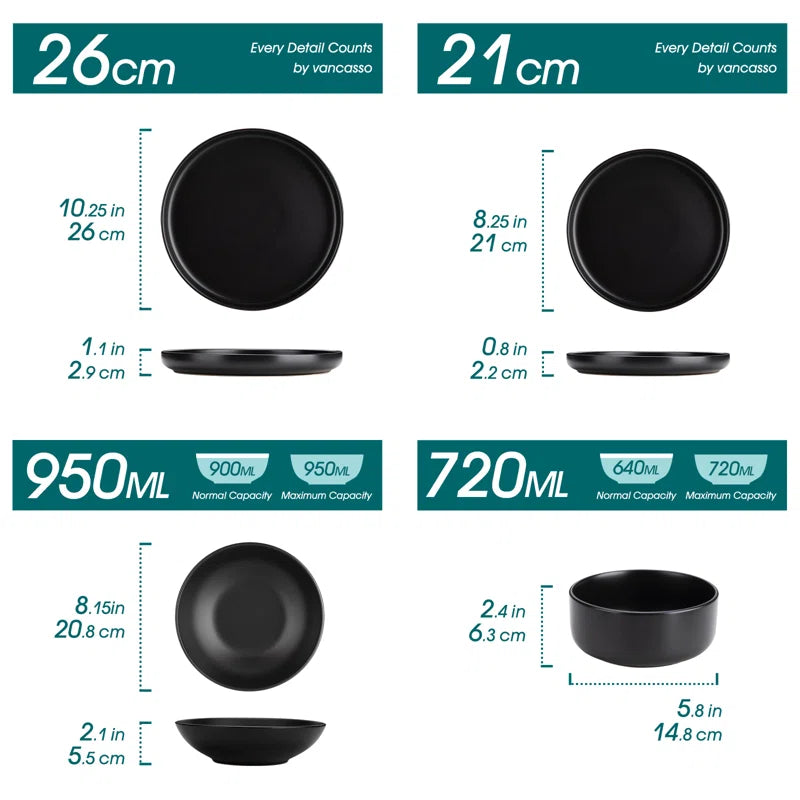 24 Piece Stoneware Dinnerware Set - Service for 6