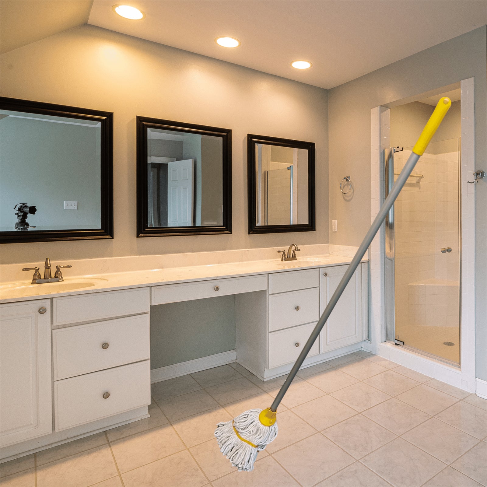 Mop Heads and Handle Cotton Heavy Duty Replacement Floor Kitchen Cleaning Yellow