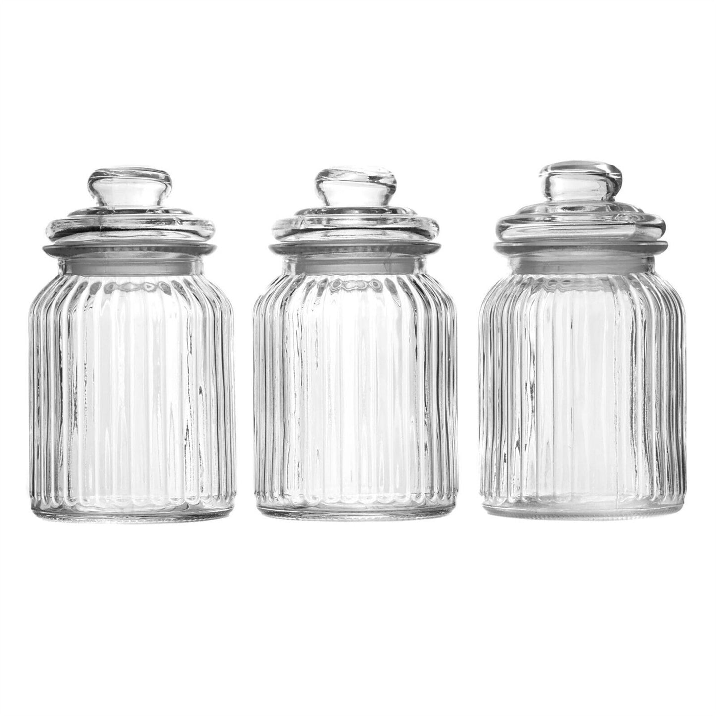 Vintage Airtight Glass Jars 990Ml - Set of 3 Traditional Sweet Jar Storage | M&W
