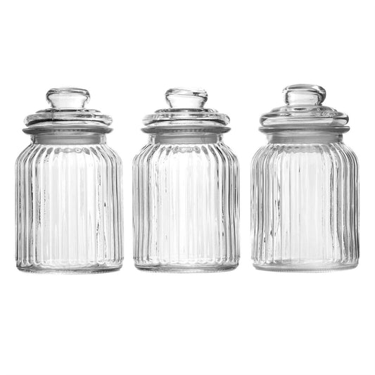 Vintage Airtight Glass Jars 990Ml - Set of 3 Traditional Sweet Jar Storage | M&W