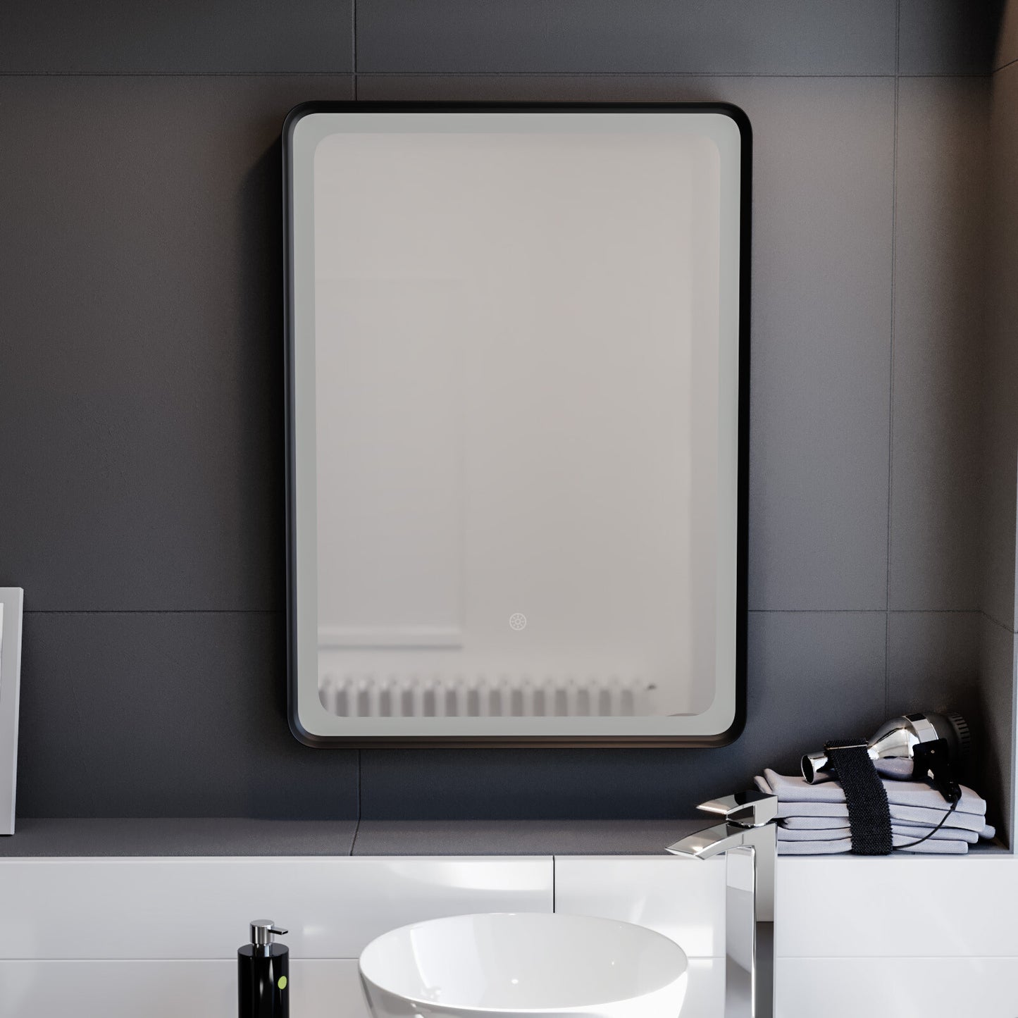 Nes Home Touch Sensor Bathroom LED Mirror Demister 500X700Mm Matte Black