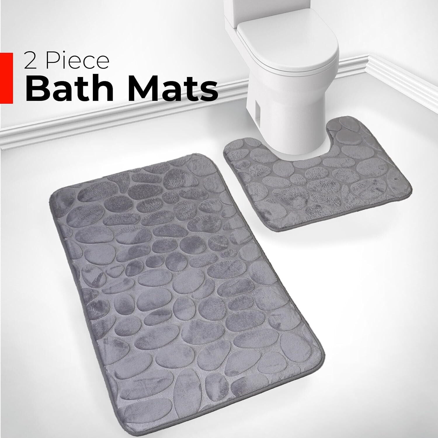 2 PCS Bathroom NON SLIP BATH MAT MEMORY FOAM ULTRA SOFT TOILET BATHROOM RUGS