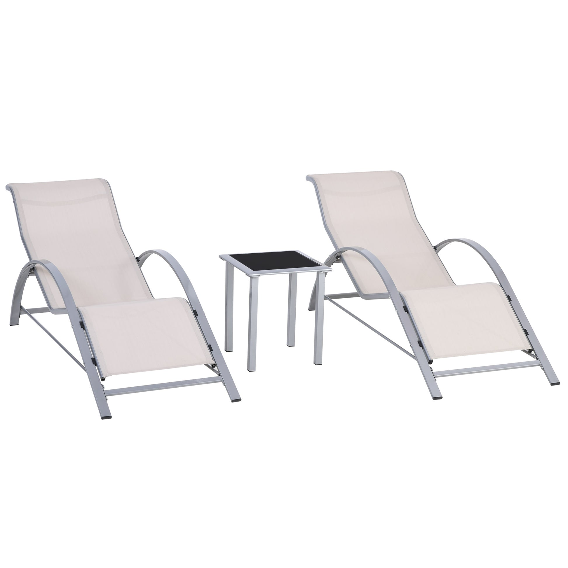 3 Pieces Lounge Chair Set Garden Recliner Chair with Coffee Table for Patio