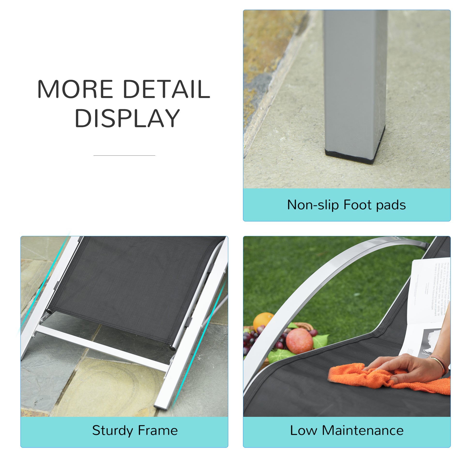 3 Pieces Lounge Chair Set Garden Recliner Chair with Coffee Table for Patio