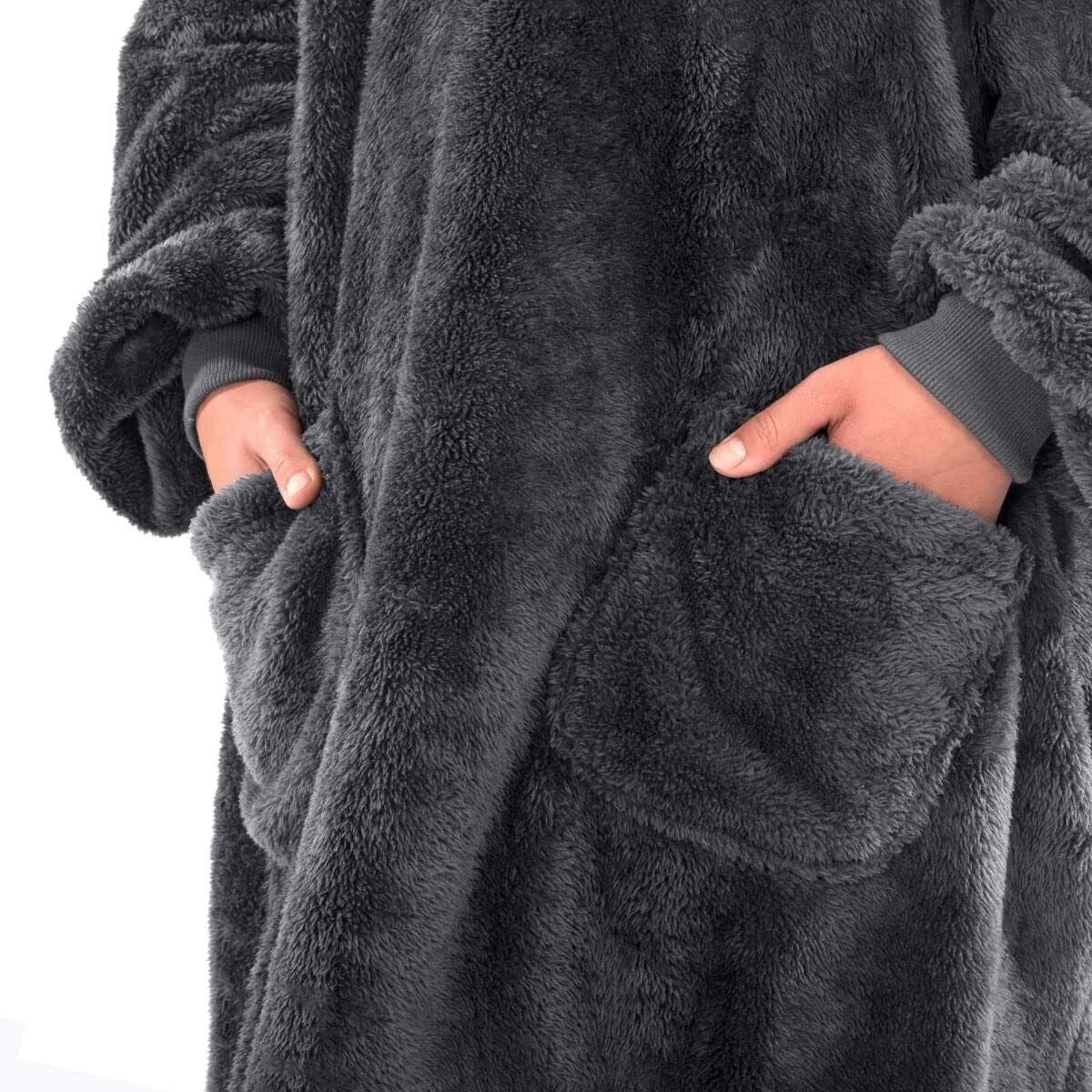 Snugrug Oversized Long Hooded Adult Sherpa Big Fleece Blanket Hoodie Sweatshirt