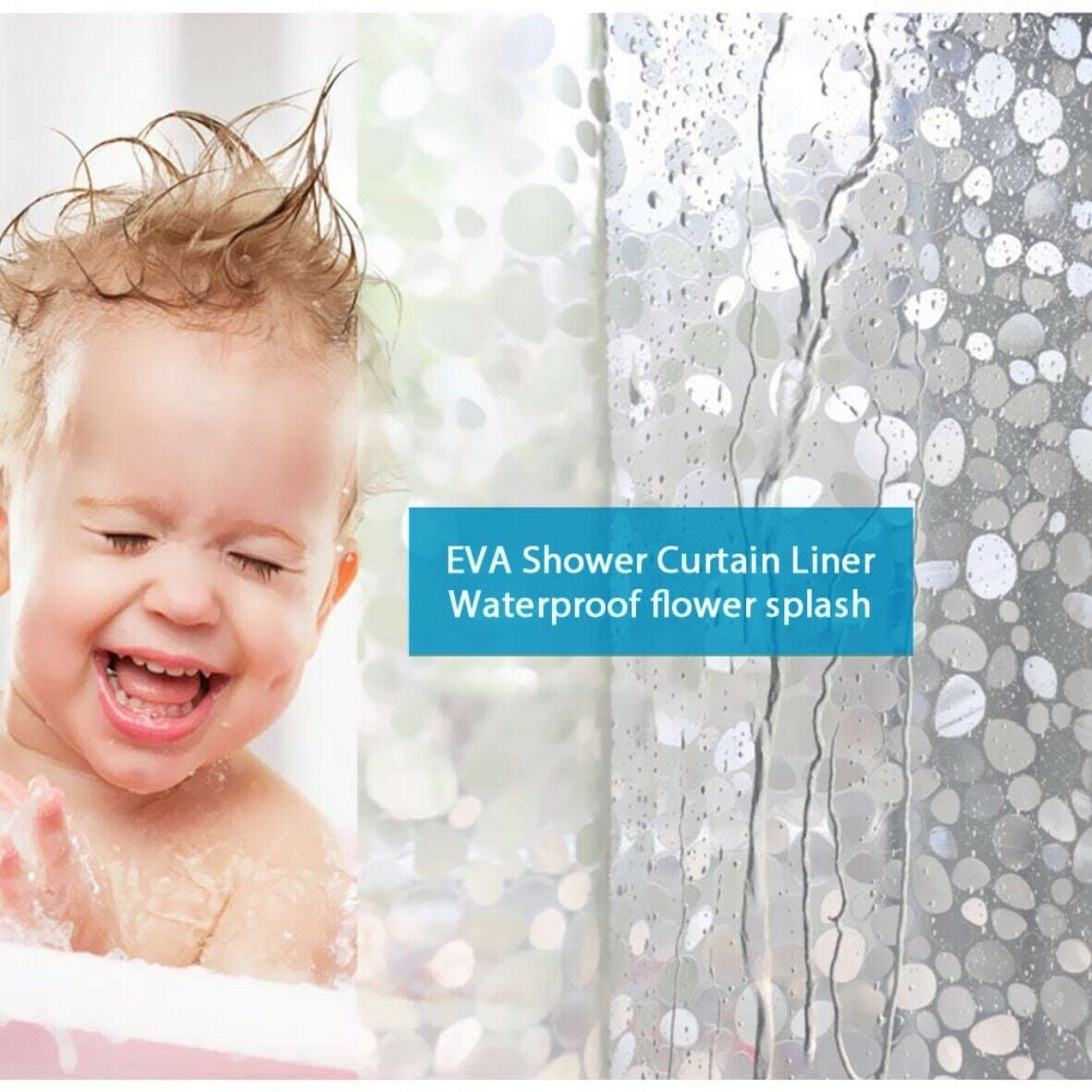 3D Design Modern PEVA Shower Curtain Bathroom Waterproof with Hooks 180Cmx180Cm
