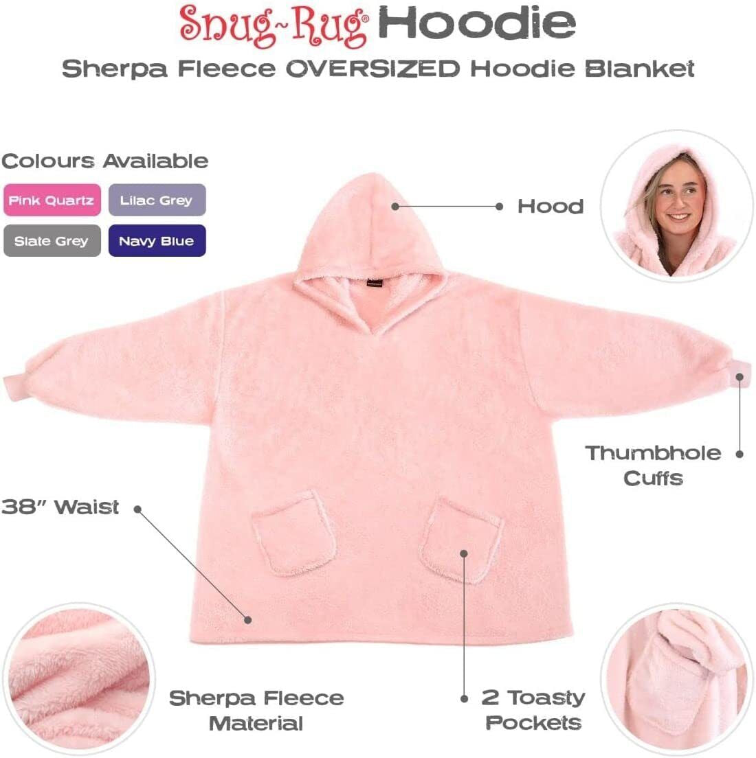 Snugrug Oversized Long Hooded Adult Sherpa Big Fleece Blanket Hoodie Sweatshirt