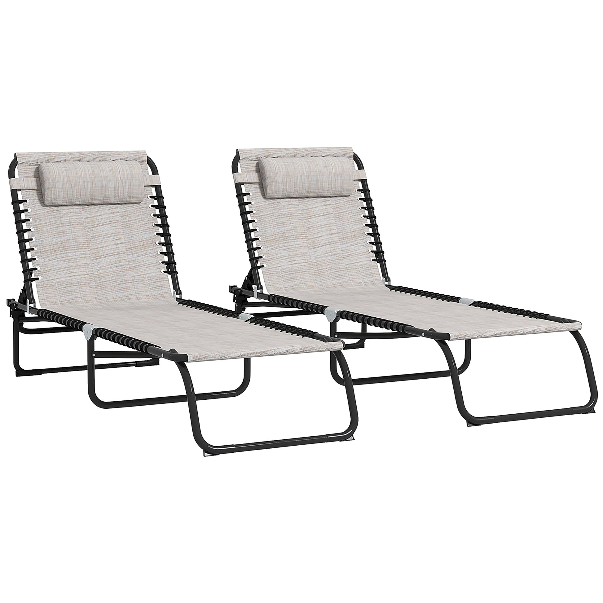 2 Pcs Beach Chaise Lounge 4 Adjustable Positions Sleeping Bed