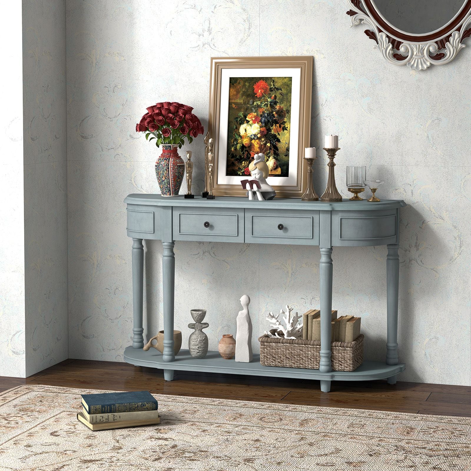 Retro Console Table with Storage for Living Room Hallway