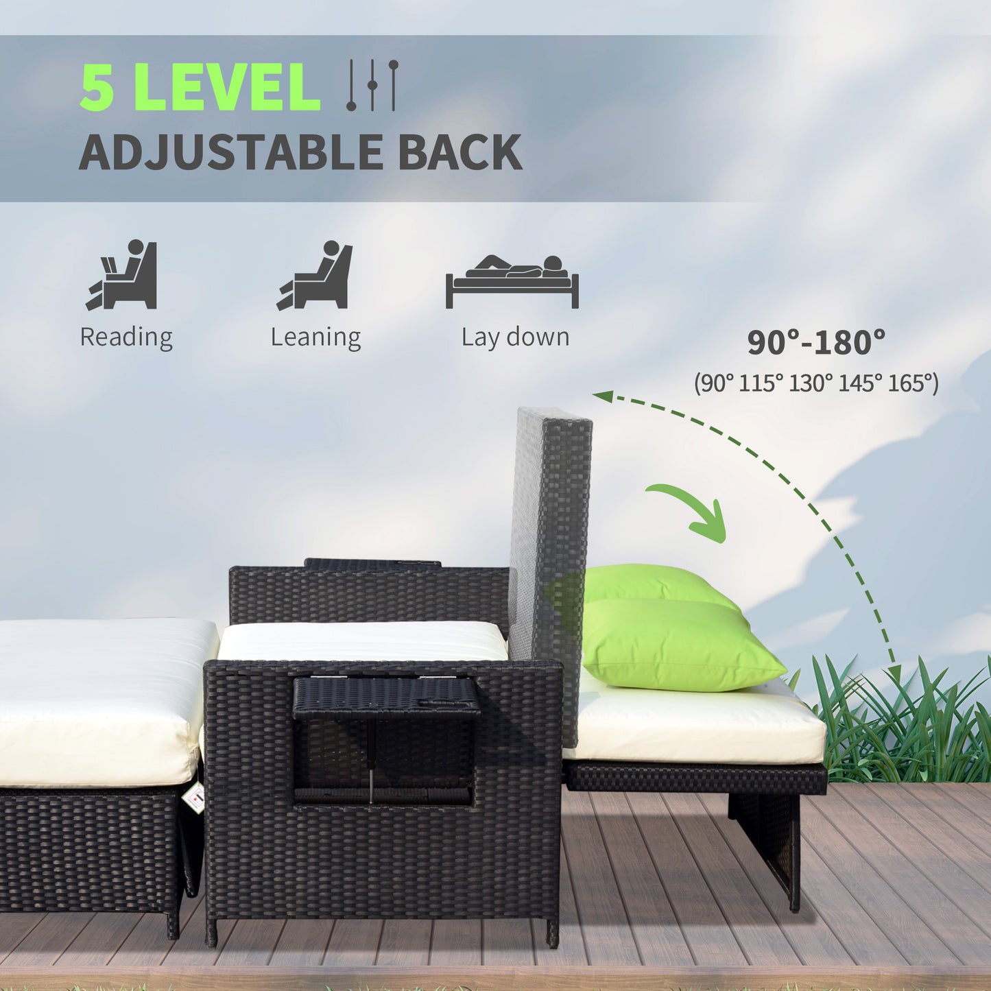 Garden Rattan Furniture Set 2 Seater Patio Sun Lounger Daybed Sunbed