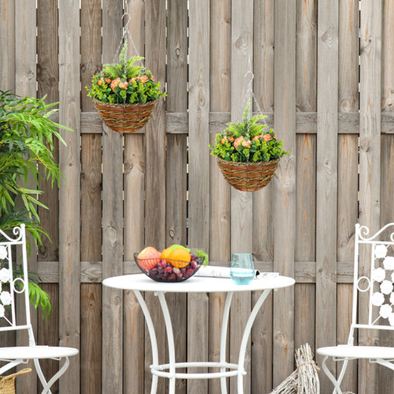 Outsunny 2 Pcs Artificial Lisianthus Flower Hanging Planter Basket Orange