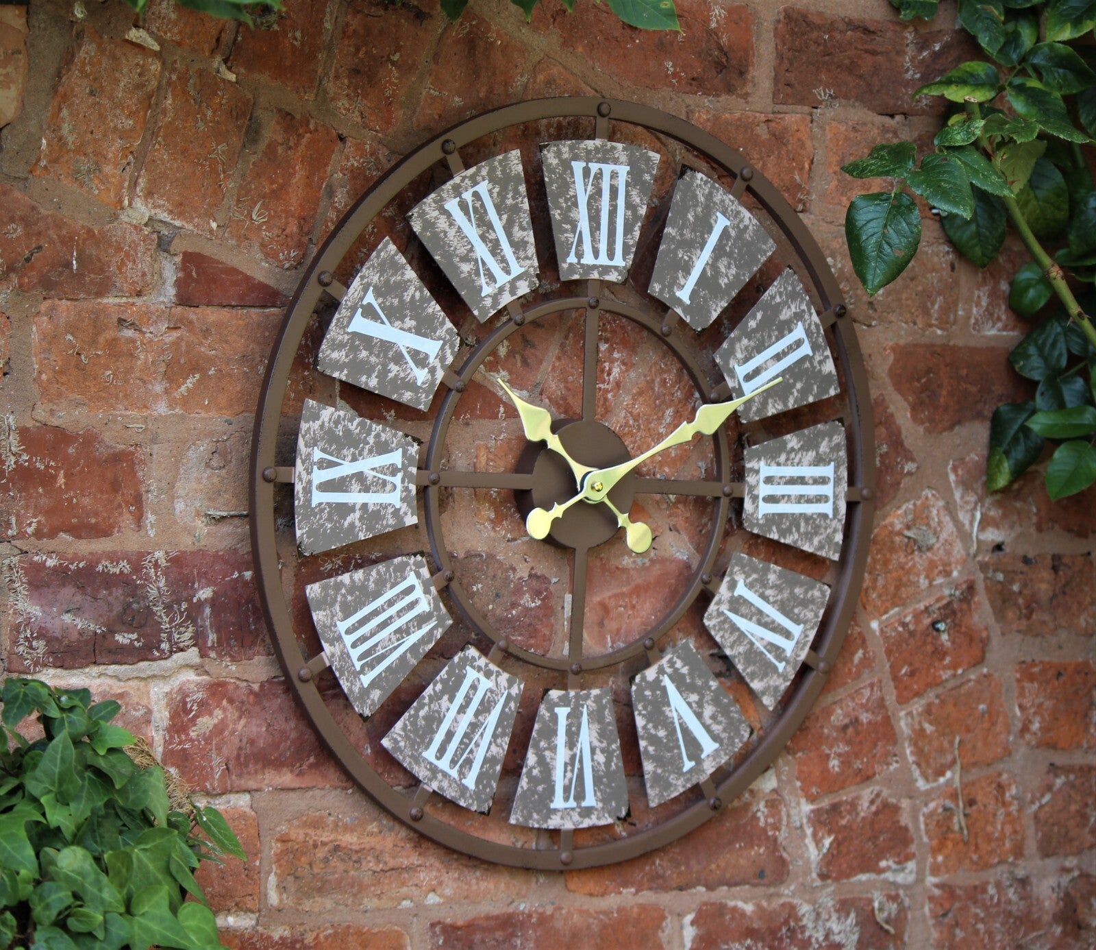 GARDEN WALL CLOCK LARGE INDOOR OUTDOOR GIANT OPEN FACE METAL 58CM