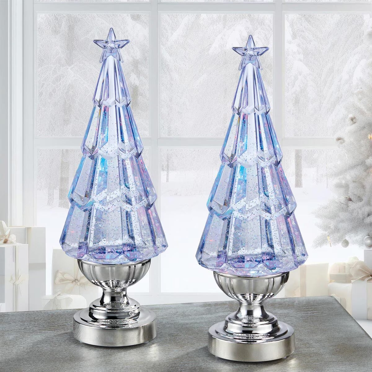 14 Inch (35.6 Cm) Lighted Glitter Tree Lamps, 2 Pack