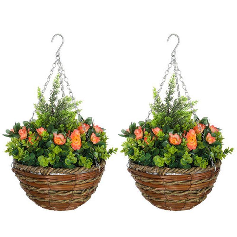 Outsunny 2 Pcs Artificial Lisianthus Flower Hanging Planter Basket Orange
