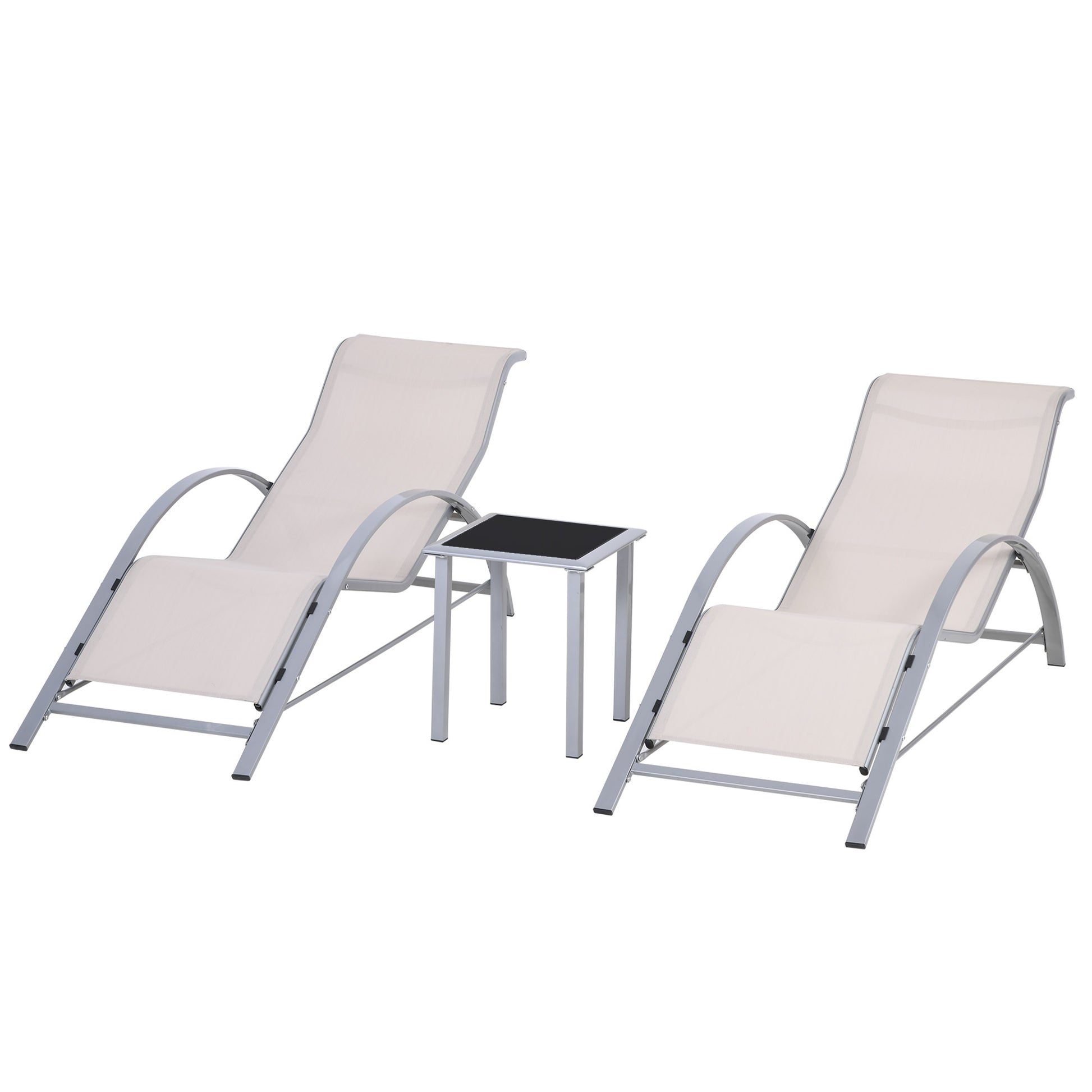3 Pieces Lounge Chair Set Garden Recliner Chair with Coffee Table for Patio