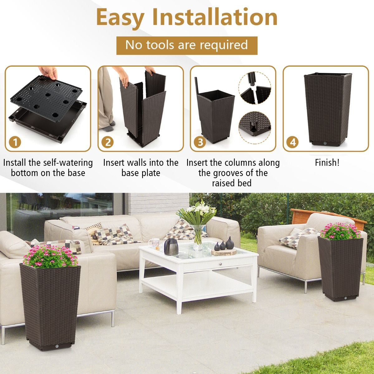 Outdoor Wicker Flower Pot Set of 2