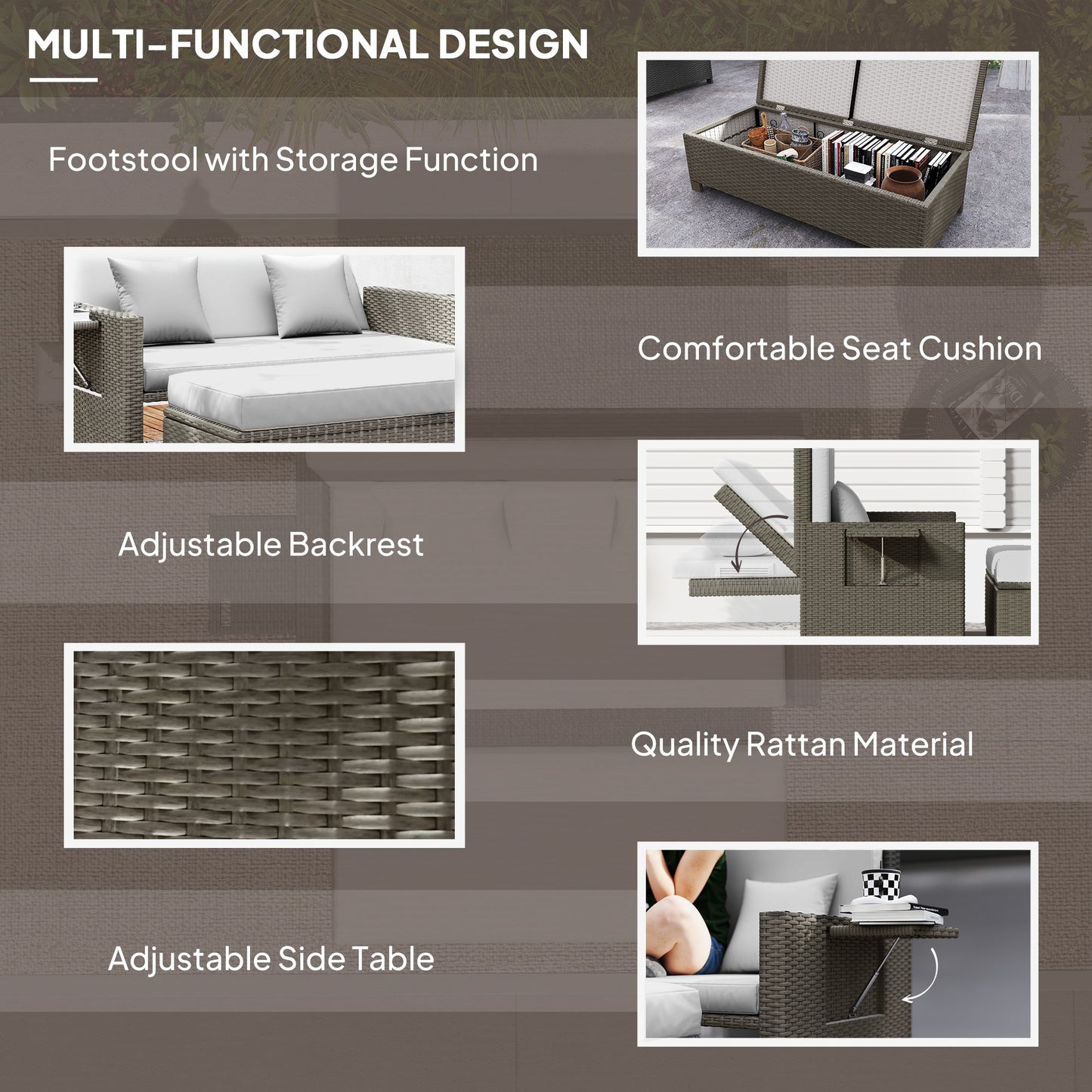 Garden Rattan Furniture Set 2 Seater Patio Sun Lounger Daybed Sunbed
