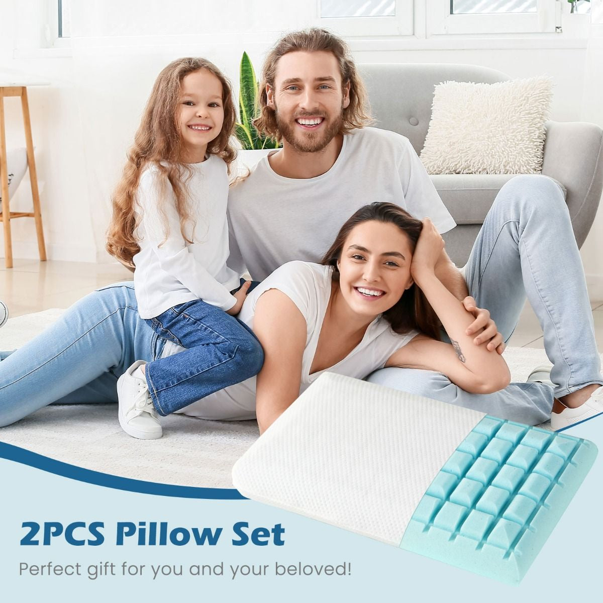 Gel Memory Foam Pillow Set of 2 with Detachable and Machine-Washable Pillowcase