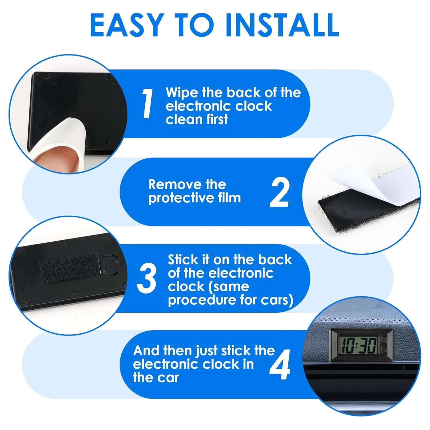 LCD Digital Table Car Dashboard Clock, Portable Mini Travel Clock Automotive Desk Timer with Adhesive Pad Small Electronic Clocks Large Numbers Easy to Read Date Time Battery Powered for Home Office