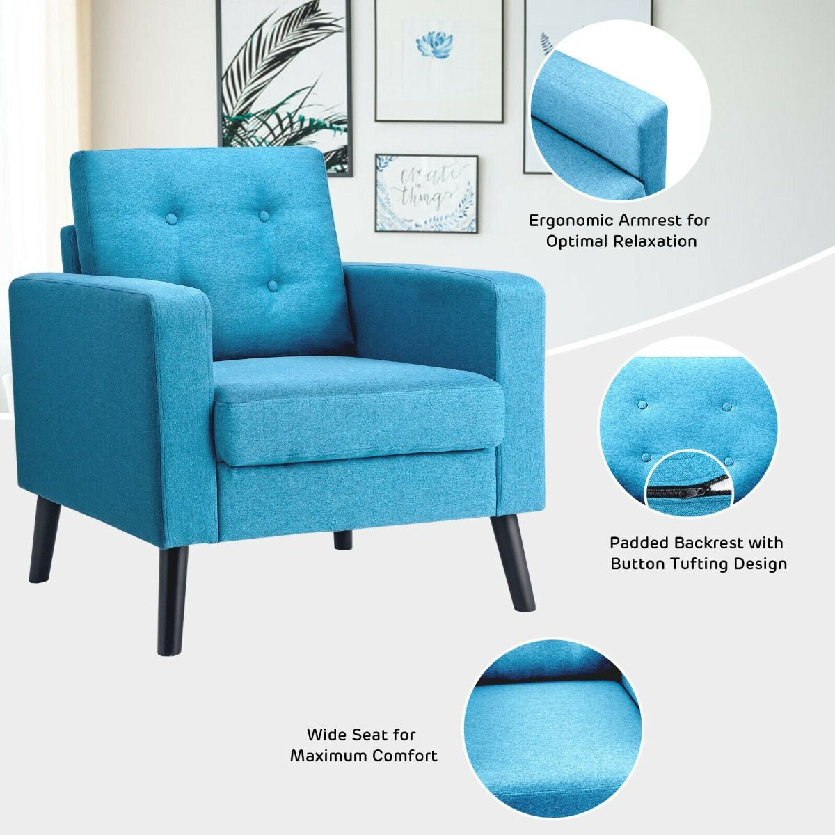 Modern Upholstered Accent Sofa Chair for Living Room