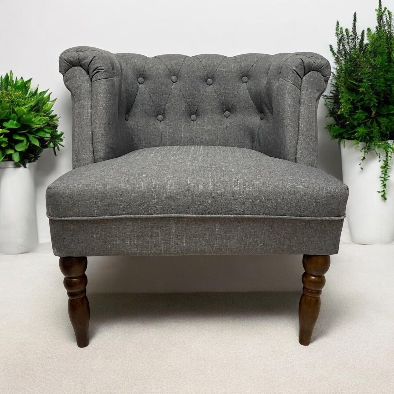 Durable Grey Linen Tub Barrel/Dining Armchair - Stylish Padded Chair for Bedroom