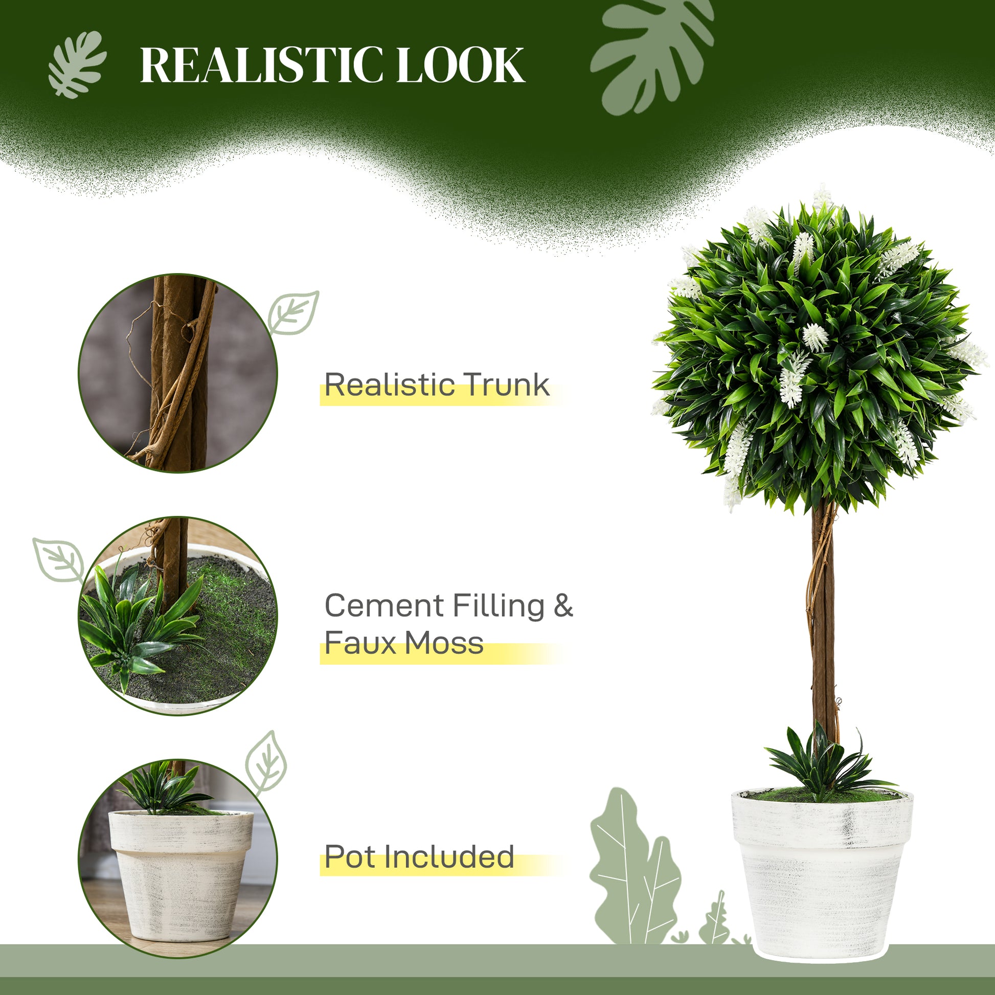 Set of 2 Decorative Artificial Plants Ball Trees with Flower