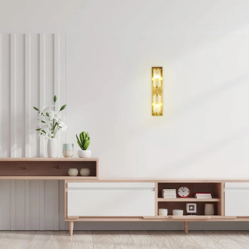 Angelica - Double Glass Wall Sconce Light for Living Room-Luxury Gold Wall Light – Antique Brass Sconce with Crystal Glow, Retro Decorative Fixture