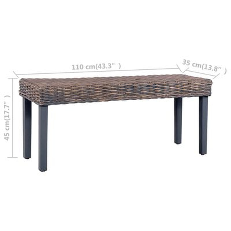 Bench 110 Cm Grey Natural Kubu Rattan and Solid Mango Wood