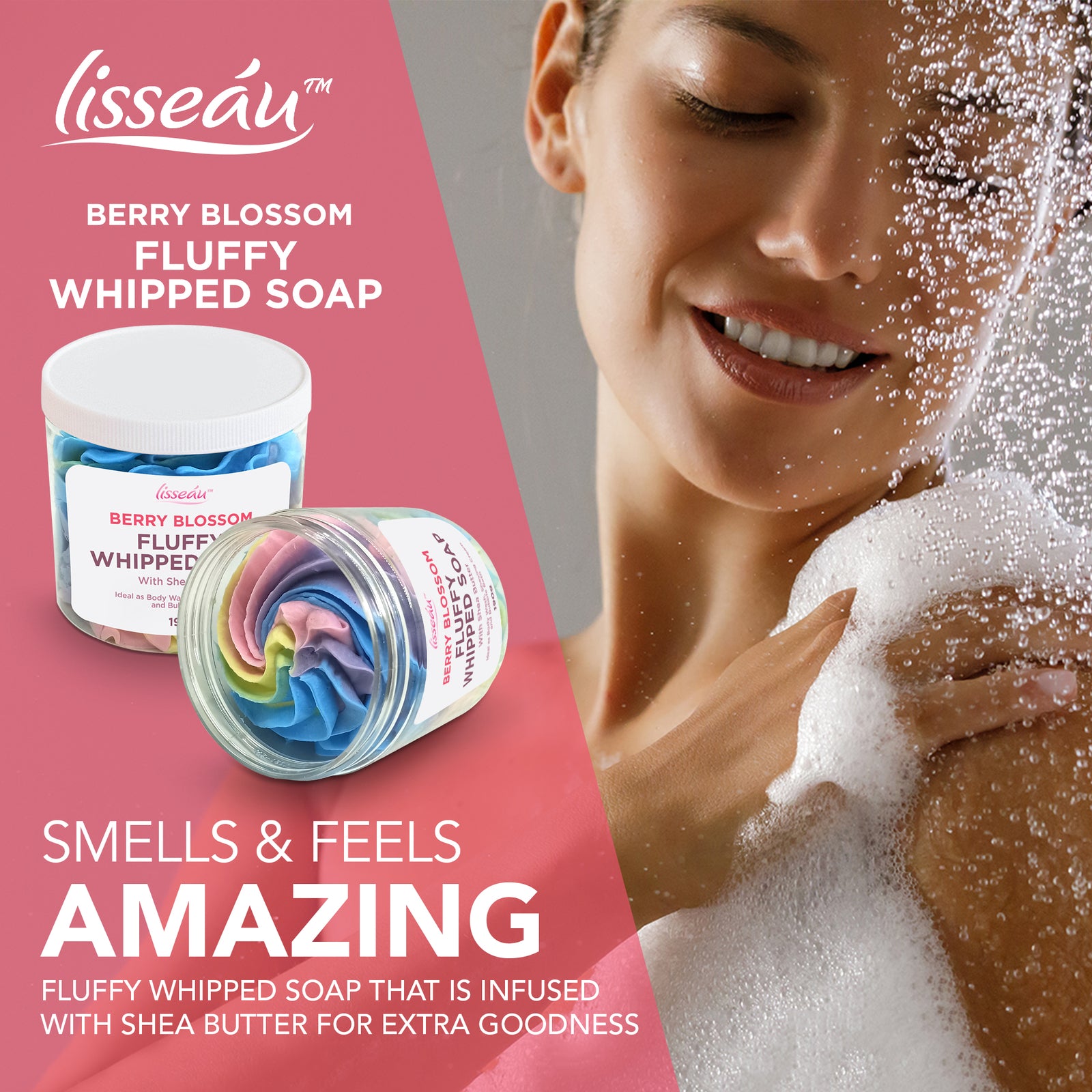 Whipped Soap Shower Fluff Shea Butter Whip 190G Berry Blossom Scented Bath Body