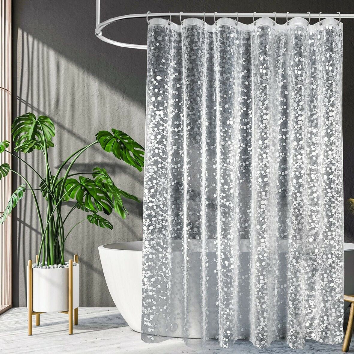 3D Design Modern PEVA Shower Curtain Bathroom Waterproof with Hooks 180Cmx180Cm