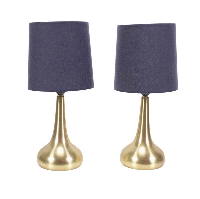 Akaysha Pair of Brushed Gold Touch Table Lamps with Fabric Shade