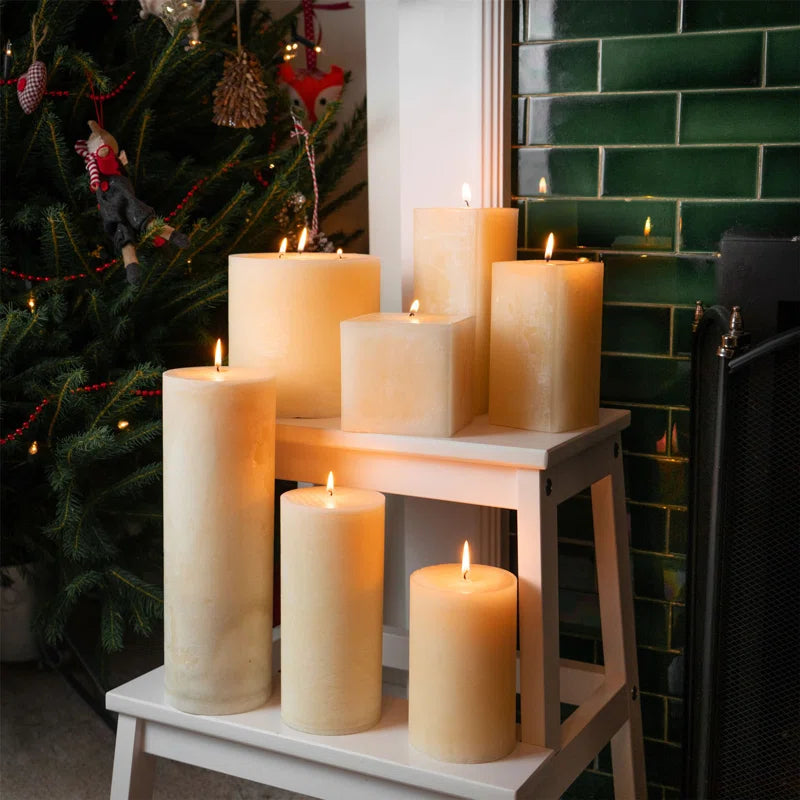 - Square Vanilla Pillar Candles - 120 Hours - Cream