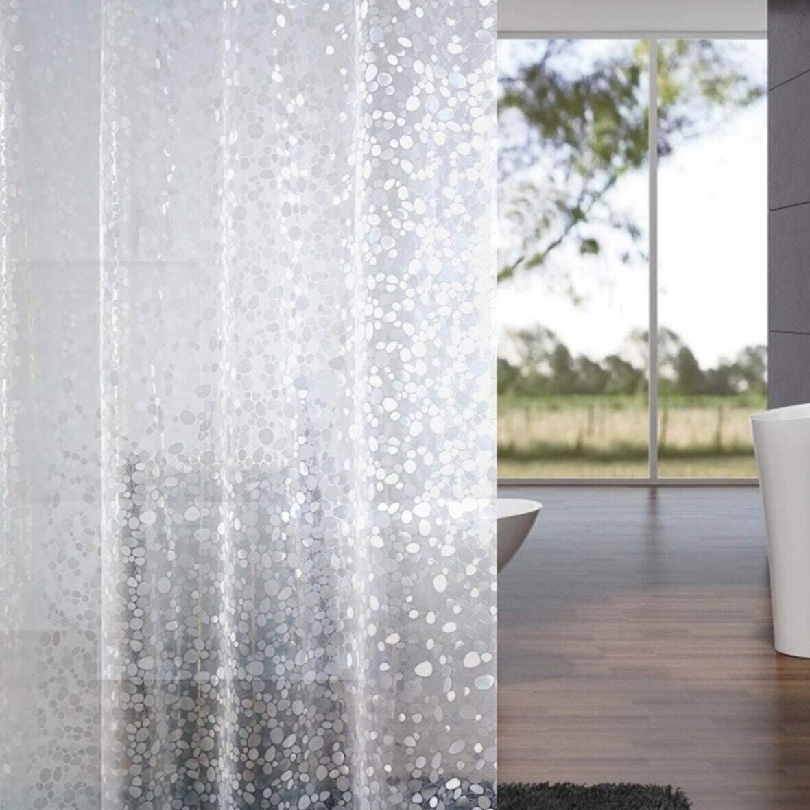 3D Design Modern PEVA Shower Curtain Bathroom Waterproof with Hooks 180Cmx180Cm