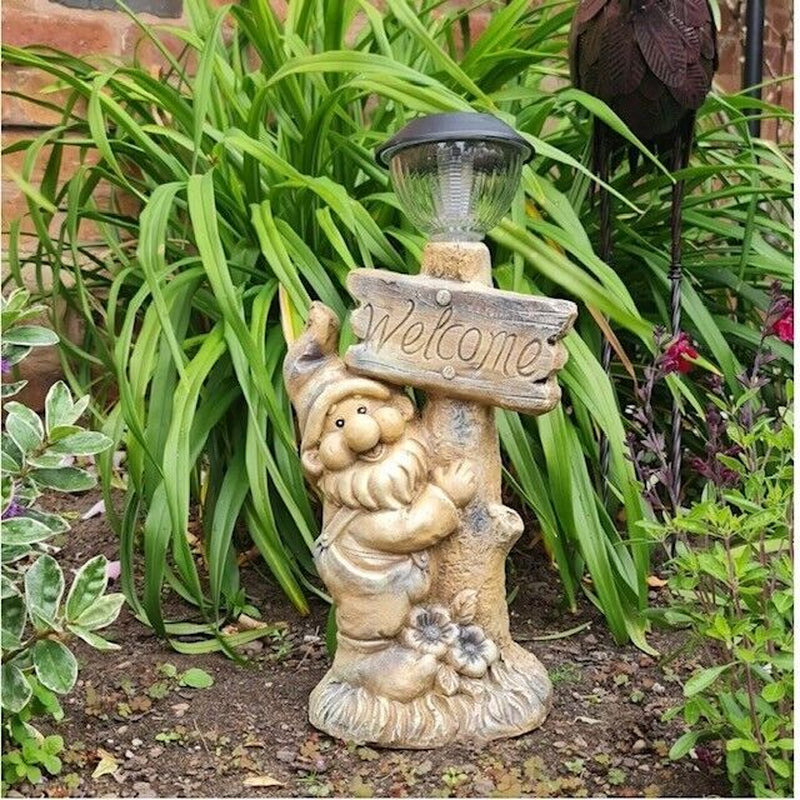 Garden Ornaments Solar Powered Gnome Welcome Lamp Decor