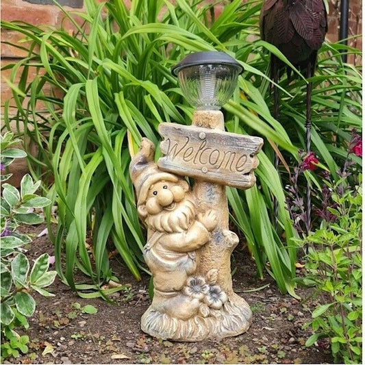 Garden Ornaments Solar Powered Gnome Welcome Lamp Decor