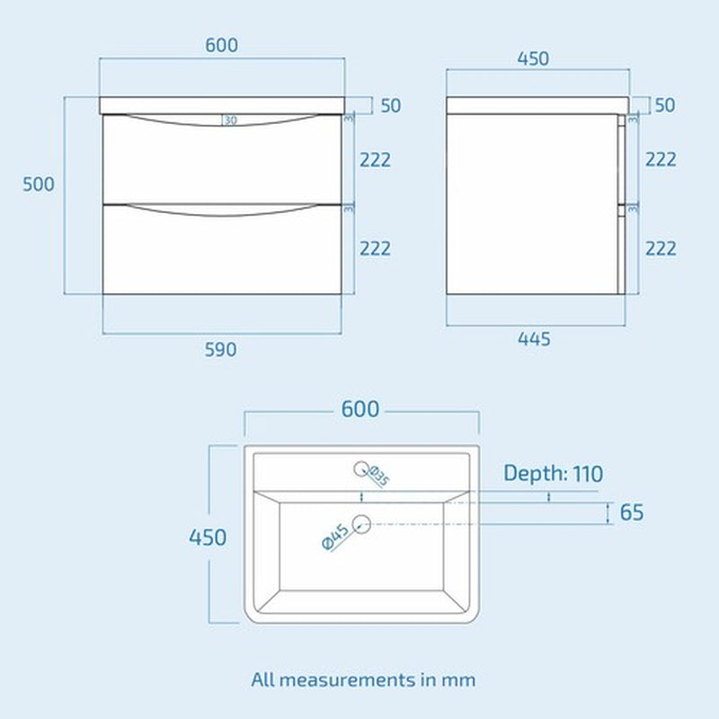 Merton Grey Basin Wall Hung Vanity Cabinet & Rimless Close Coupled Toilet