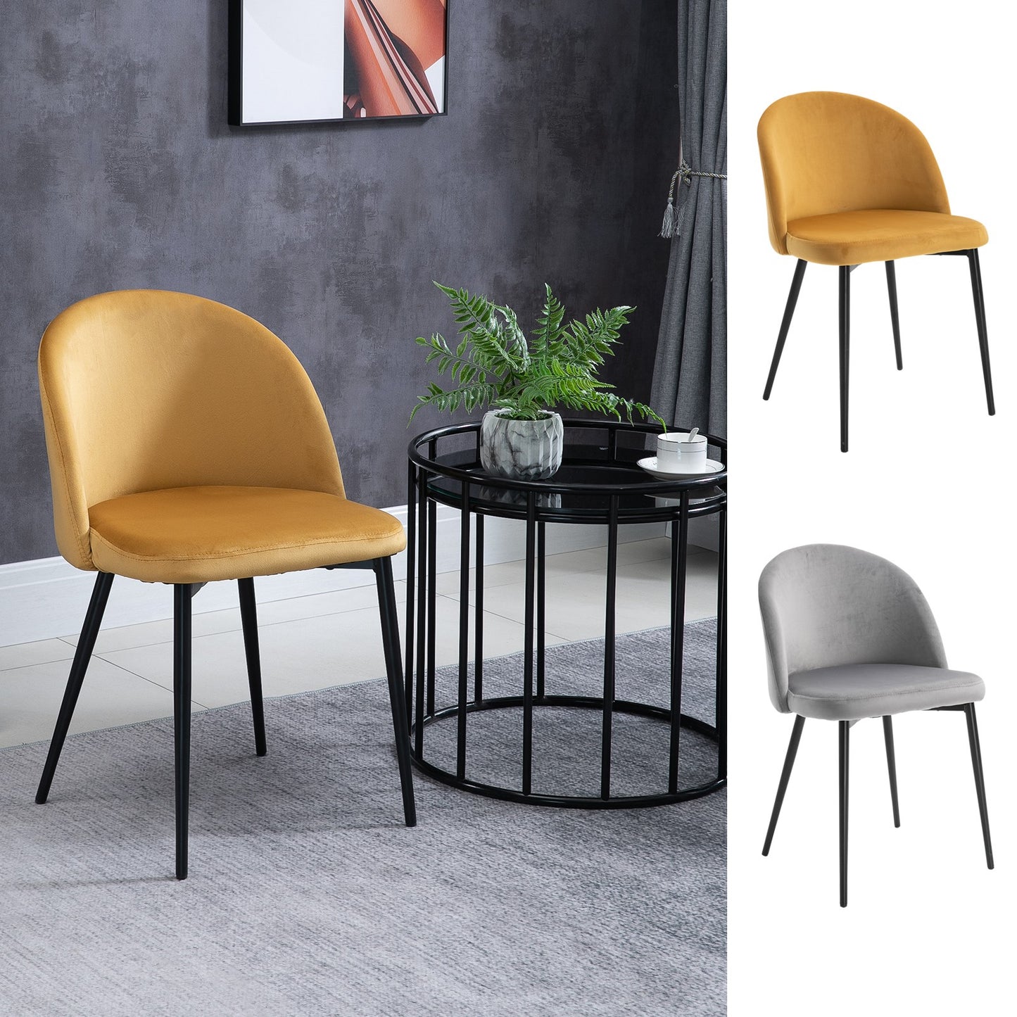 2 Pieces Modern Upholstered Fabric Bucket Seat Dining Chairs Living Room