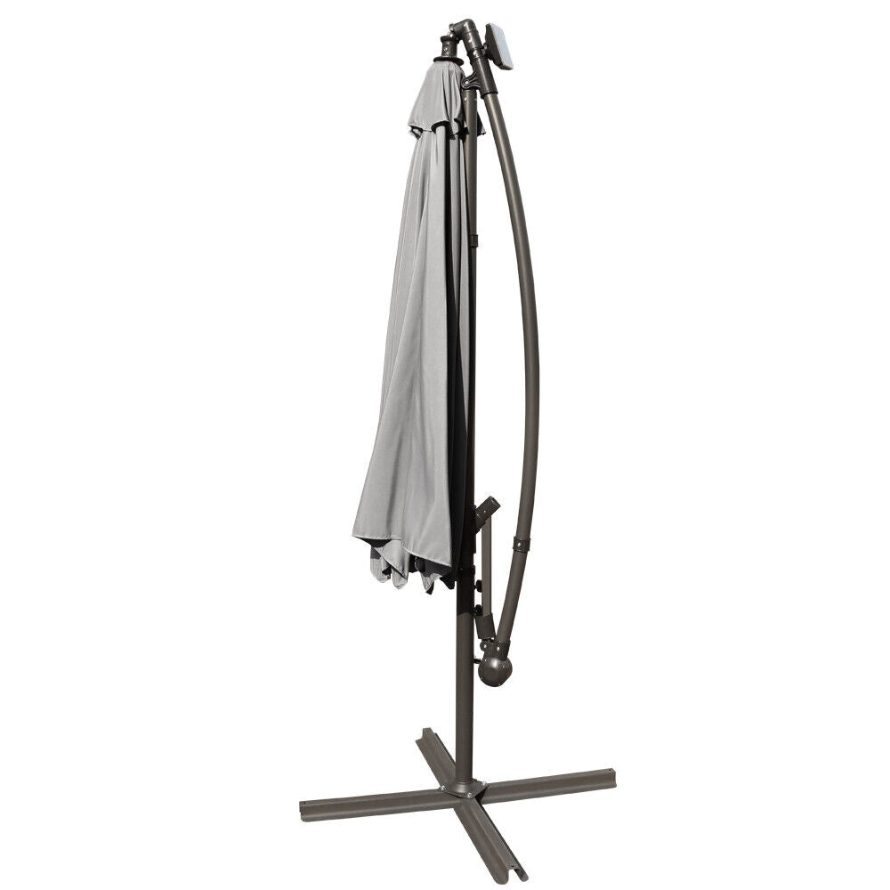 3M LED Powered Banana Parasol Outdoor Garden Hanging Cantilever Umbrella Crank