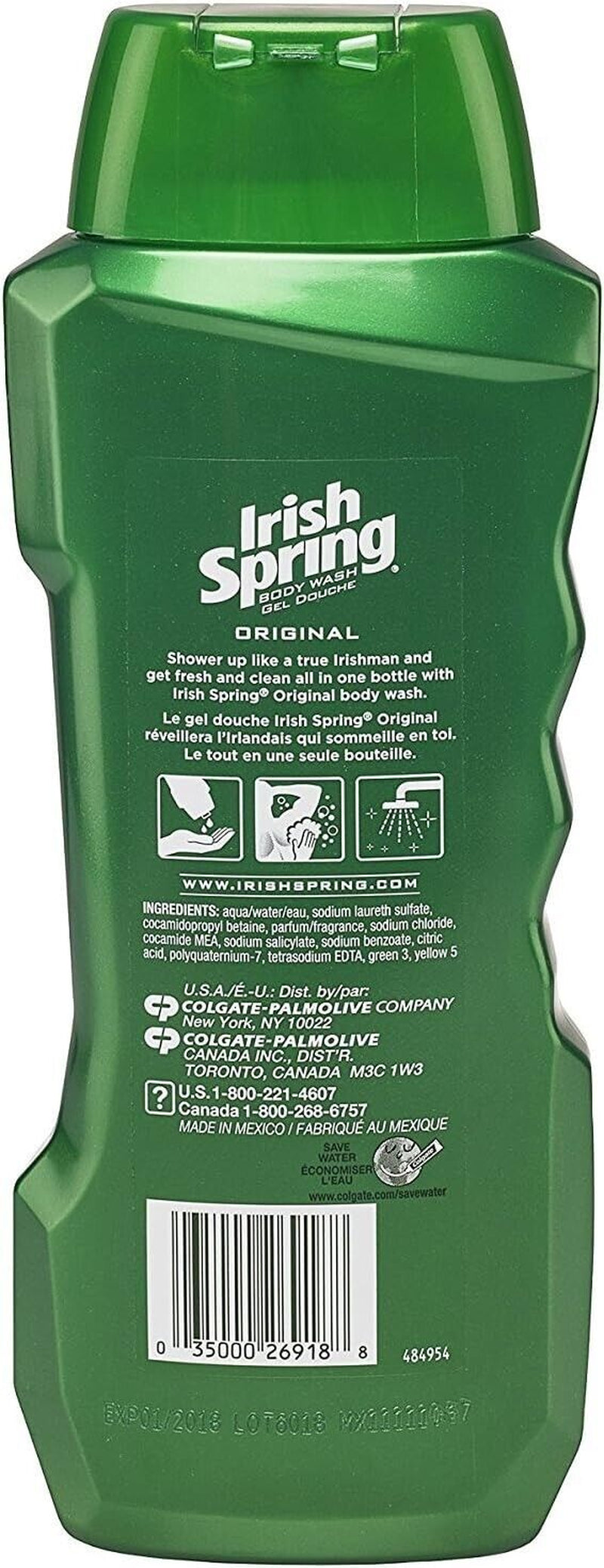 Irish Spring Body Wash Gel Douche | 24 Hour Fresh | Original | 18 Fl Oz (532 Ml)