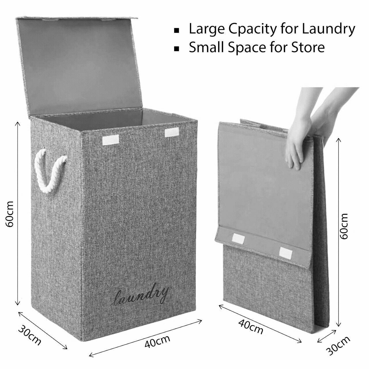 87L Large Laundry Washing Bag Basket Storage Bin Dirty Clothes Storage - Grey