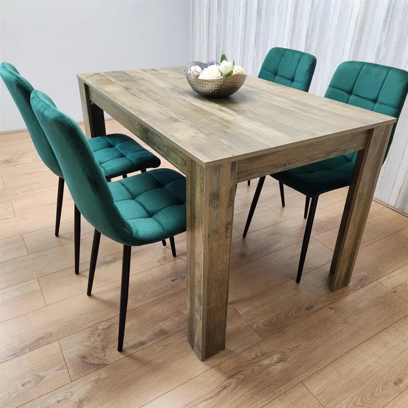 Dining Set of 4 Dining Table and 4 Green Velvet Chairs Dining Room Furniture