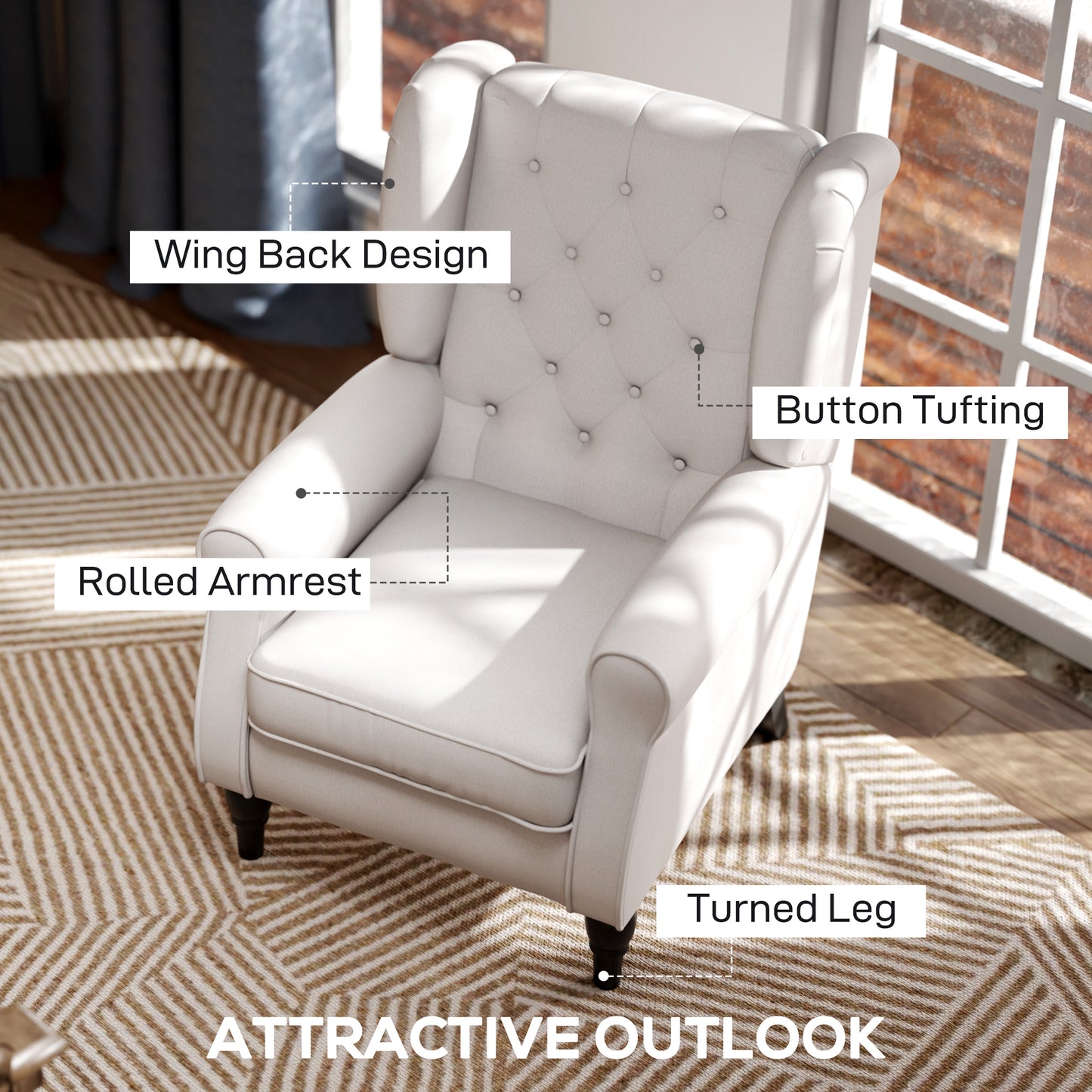 Retro Accent Chair Wingback Armchair with Wood Frame for Living Room