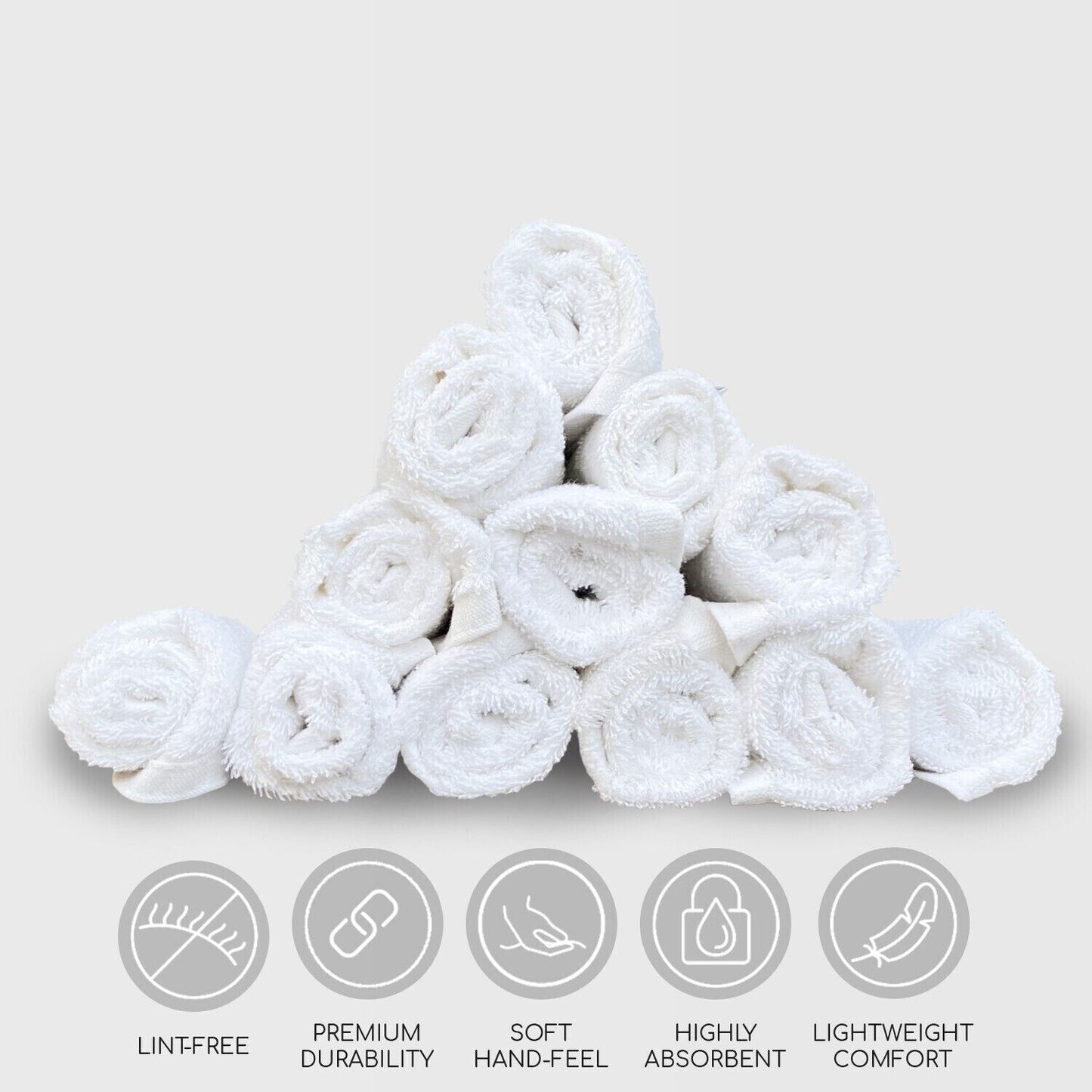 12 Piece 100% Pure Cotton & Bamboo Face Towel Set Make up Remover Cloth 30X30Cm
