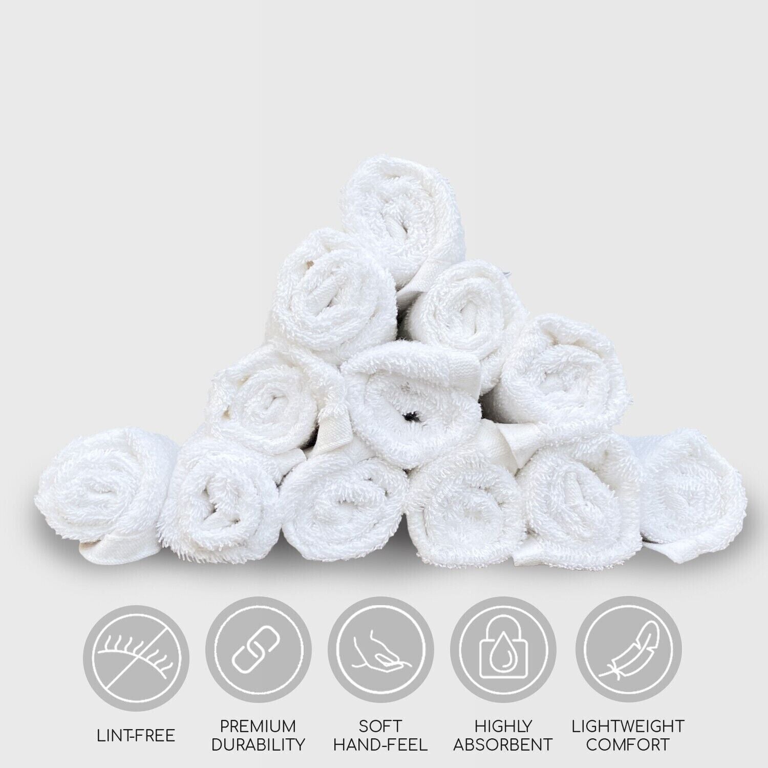 12 Piece 100% Pure Cotton & Bamboo Face Towel Set Make up Remover Cloth 30X30Cm