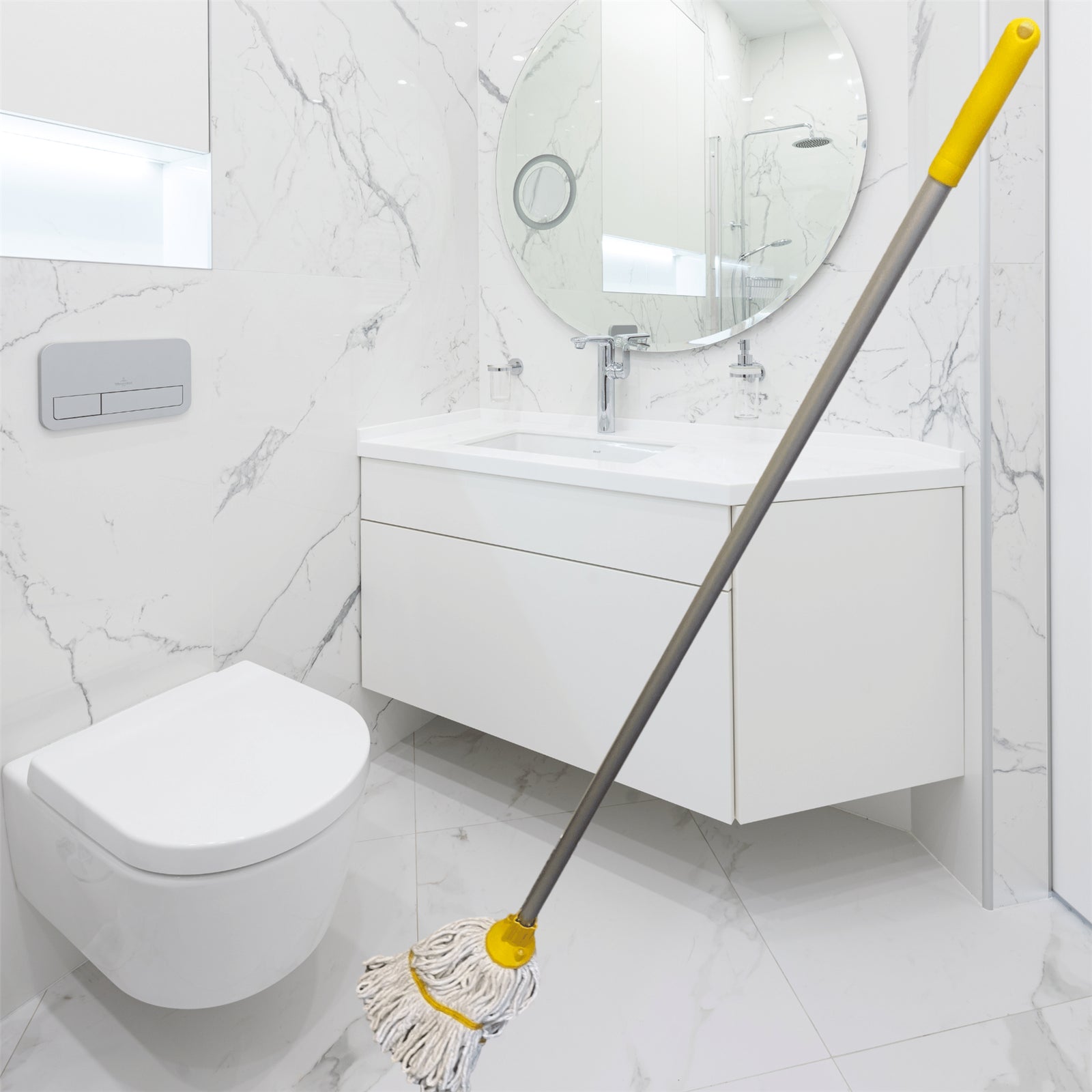 Mop Heads and Handle Cotton Heavy Duty Replacement Floor Kitchen Cleaning Yellow