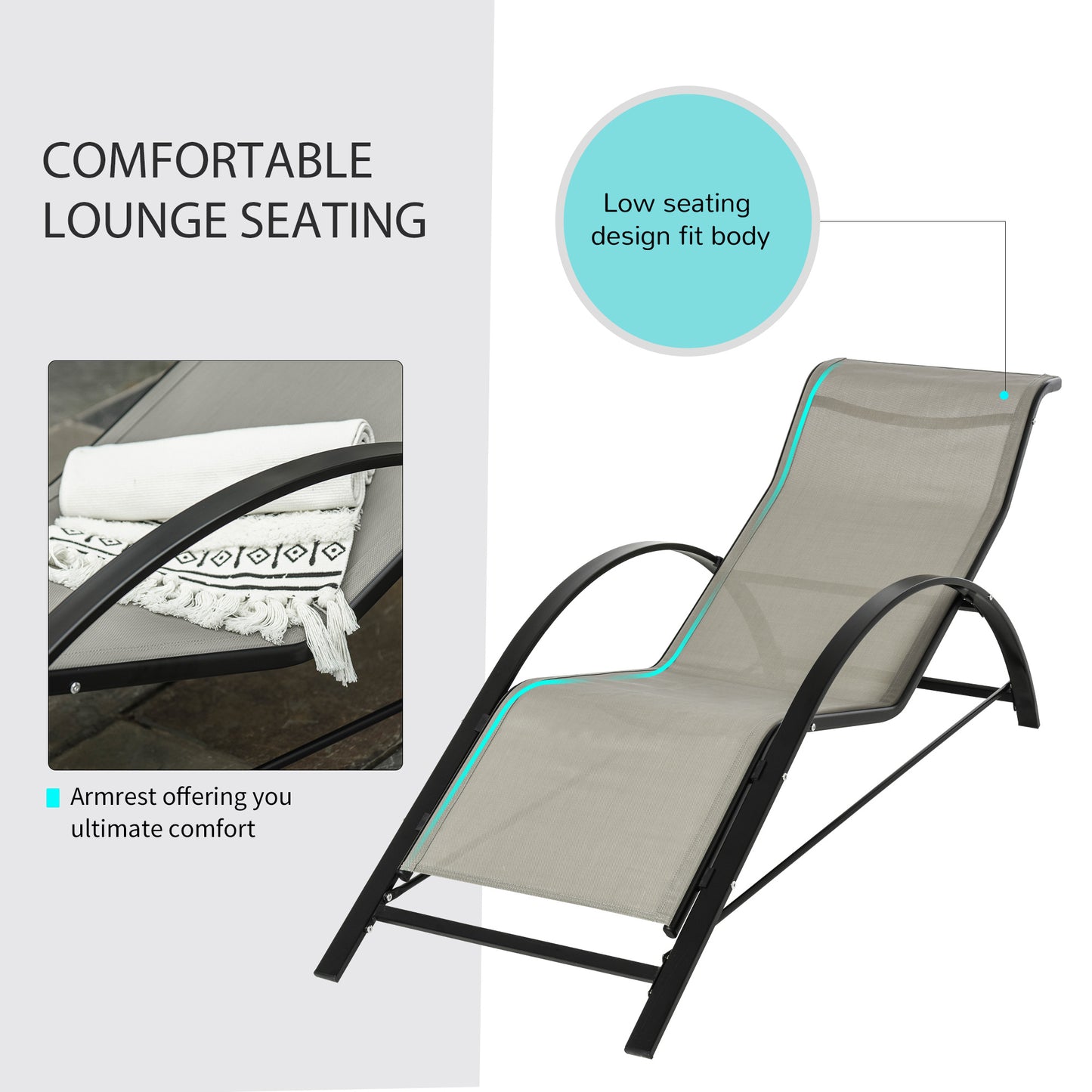 3 Pieces Lounge Chair Set Garden Recliner Chair with Coffee Table for Patio