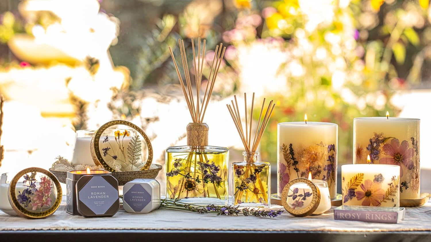 round Botanical Candle Roman Lavender - Aromatherapy Candles, Long Lasting Candles, Botanical Candles, Home Decor 6.5" 200 Hour Burn Time