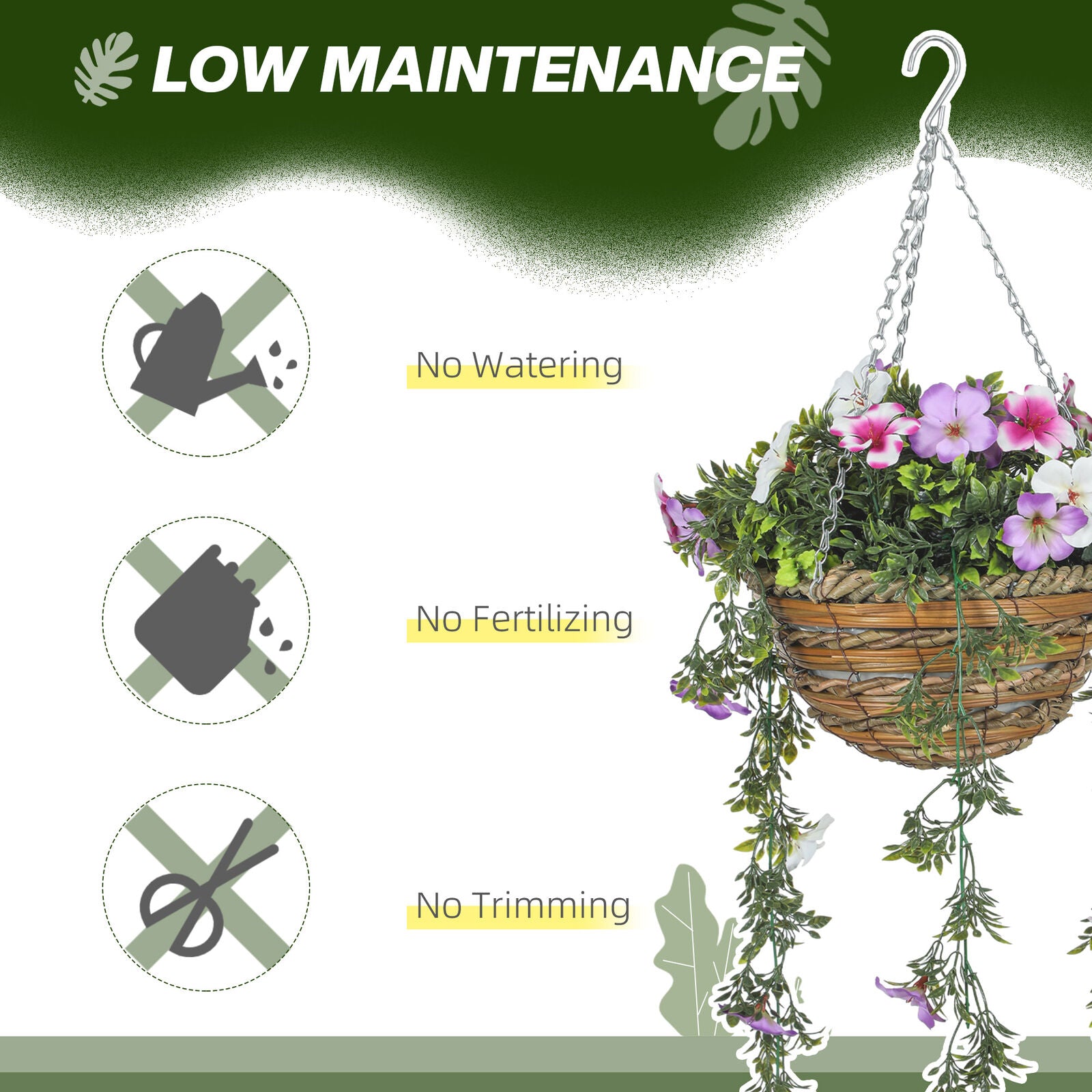 HOMCOM Set of 2 Artificial Plants, Azalea Flowers in Basket